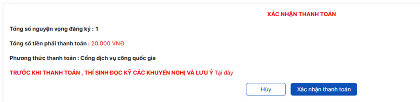 Huong dan thanh toan le phi xet tuyen Dai hoc 2025 - Chi tiet