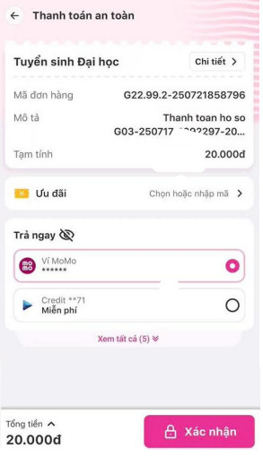 Huong dan thanh toan le phi xet tuyen Dai hoc 2025 - Chi tiet