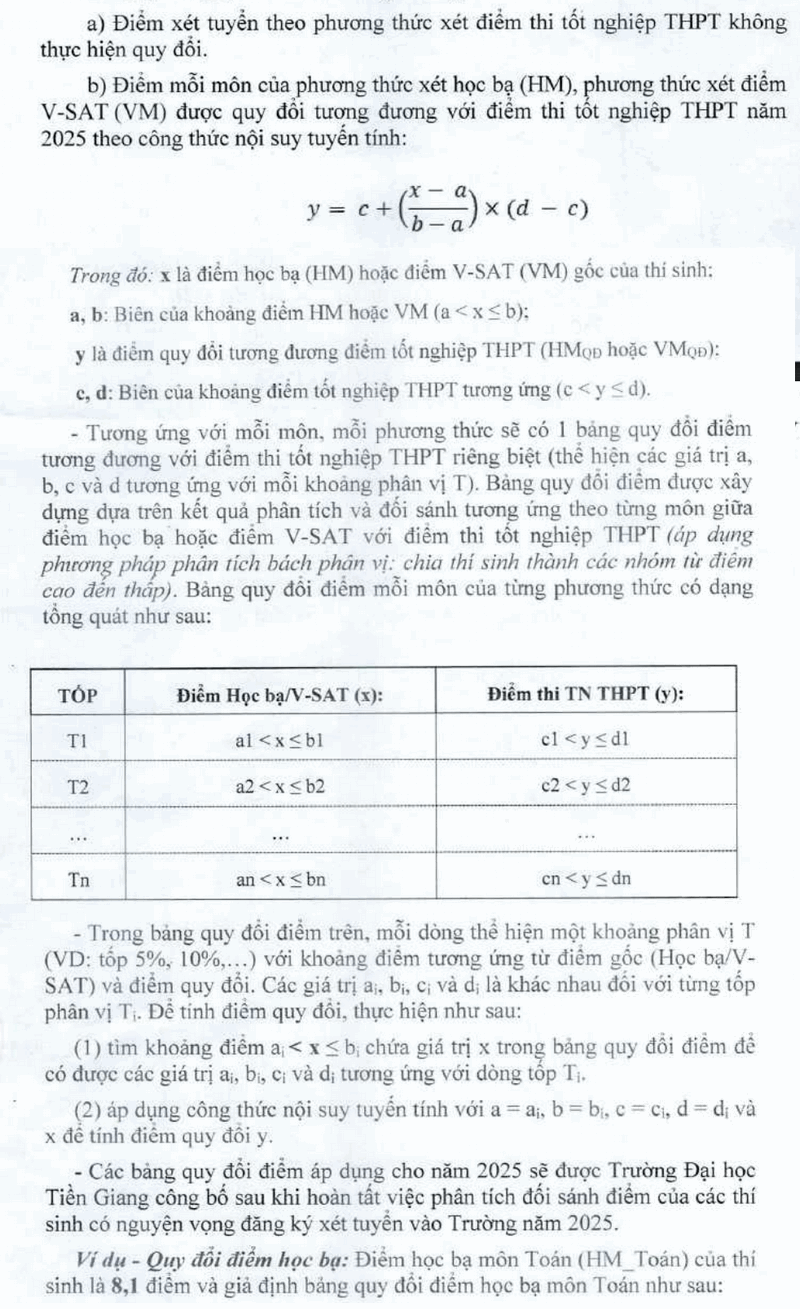 Quy doi diem truong Dai hoc Tien Giang 2025