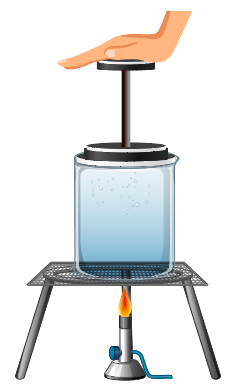 A glass jar with liquid on a metal stand

AI-generated content may be incorrect.