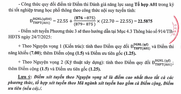 Quy doi diem truong Dai hoc Kien Truc TPHCM nam 2025