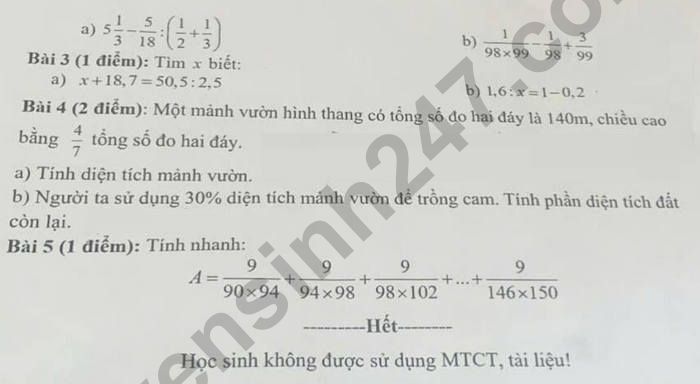 De KS dau nam lop 6 mon Toan 2025 - THCS Dao Duc