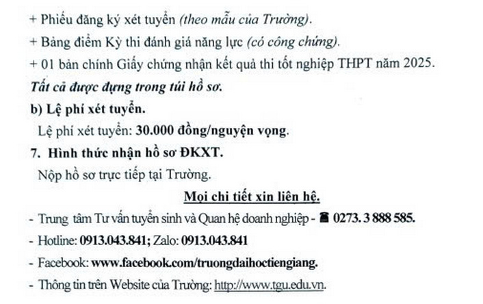 Dai hoc Tien Giang xet tuyen dot 2 nam 2025