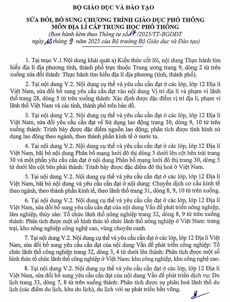 Bo GD cong bo chi tiet nhung diem sua moi o cac sach giao khoa