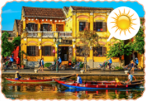 A yellow building with a boat in the water

AI-generated content may be incorrect.