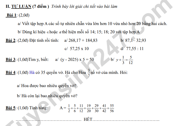 De KSCL dau nam mon Toan lop 6 - THCS Ly Thuong Kiet 2025