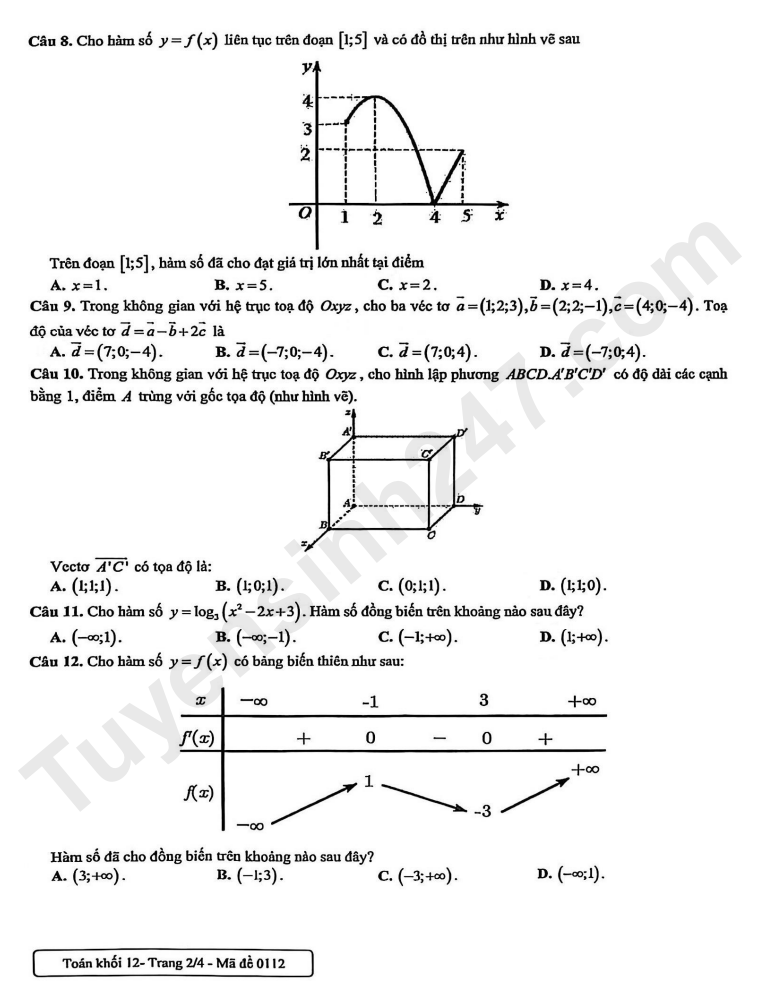 De thi giua ki 1 mon Toan lop 12 - THPT Ta Quang Buu 2025