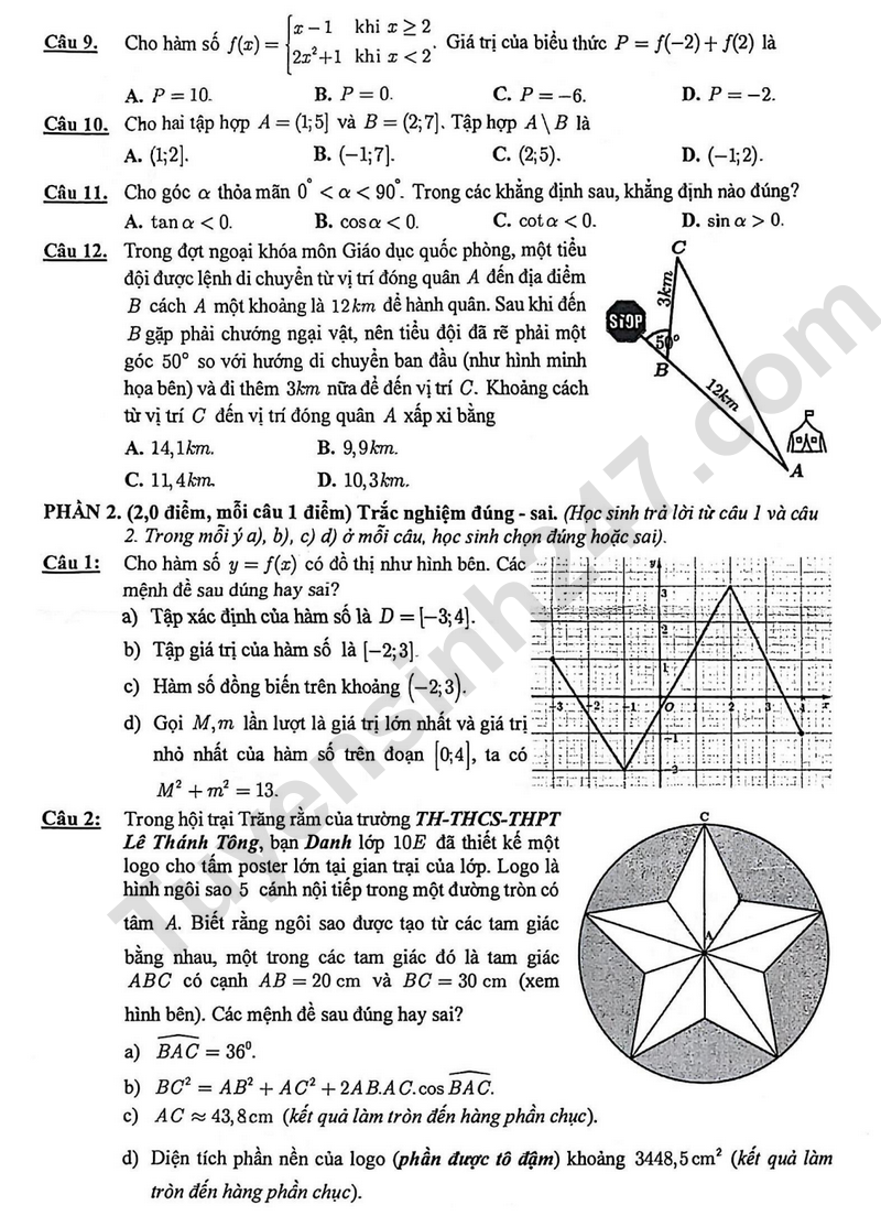 De thi giua ki 1 lop 10 mon Toan 2025 - Truong TH - THCS - THPT Le Thanh Tong