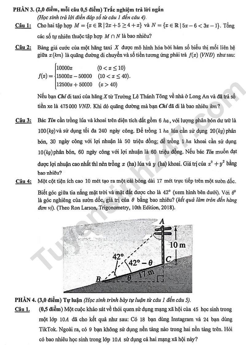 De thi giua ki 1 lop 10 mon Toan 2025 - Truong TH - THCS - THPT Le Thanh Tong