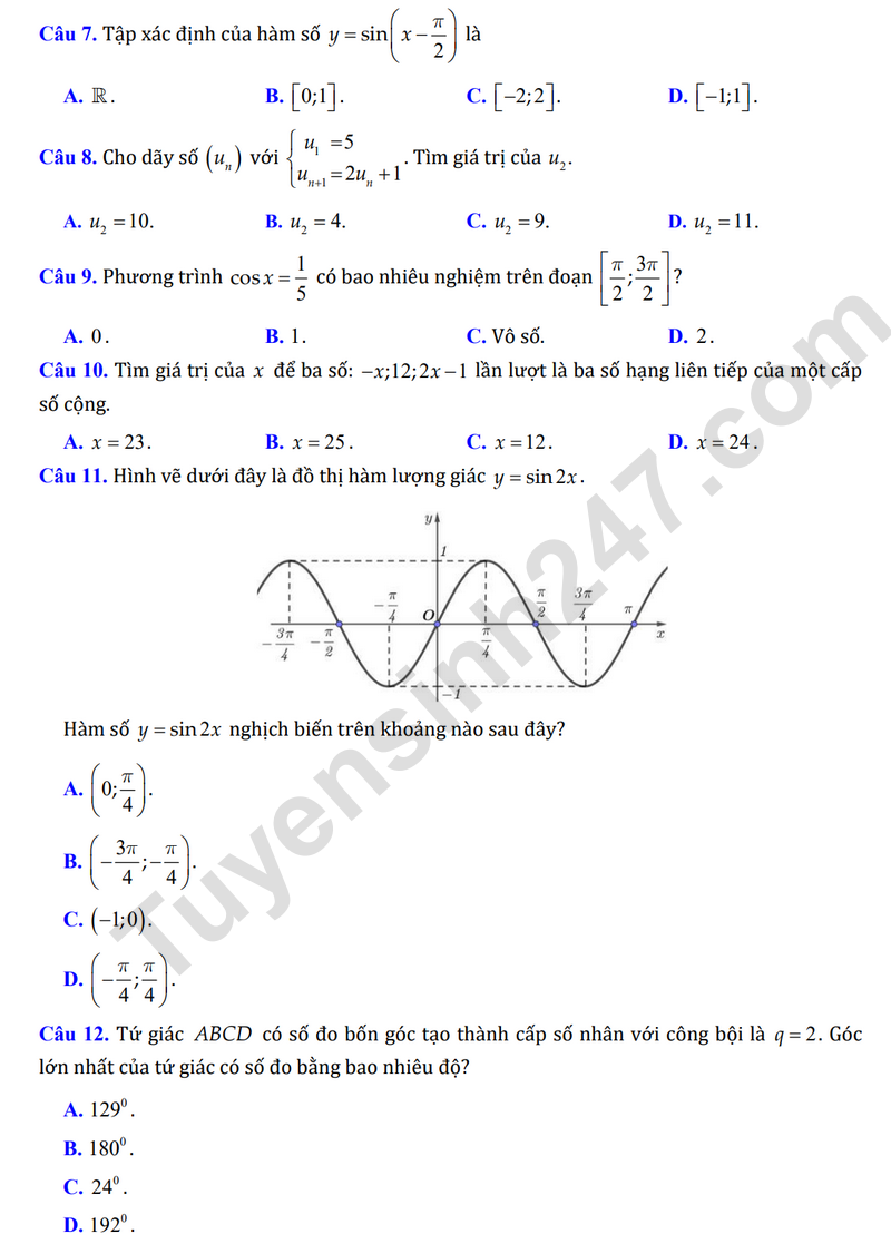 De thi giua hoc ki 1 lop 11 mon Toan 2025 - THCS&THPT Nguyen Binh Khiem