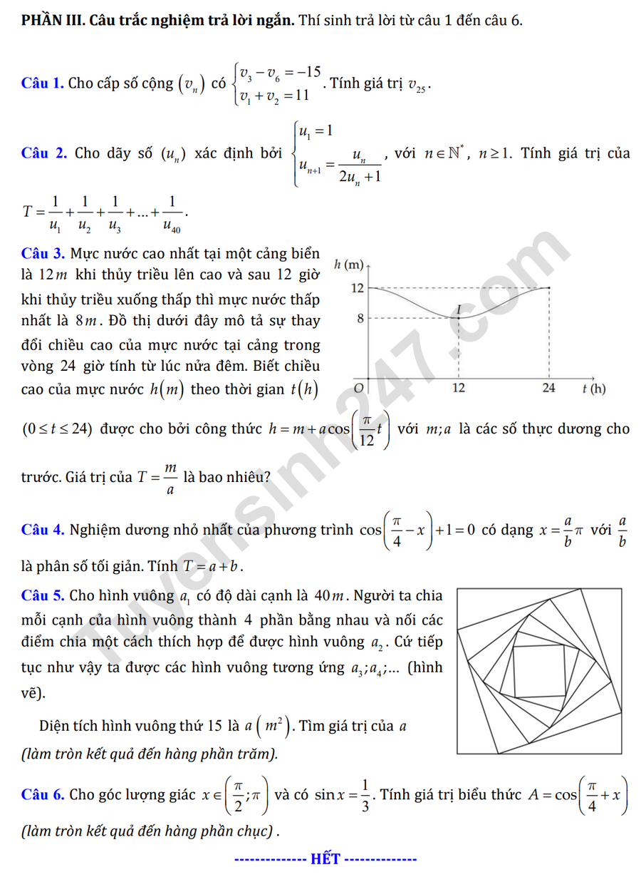 De thi giua hoc ki 1 lop 11 mon Toan 2025 - THCS&THPT Nguyen Binh Khiem