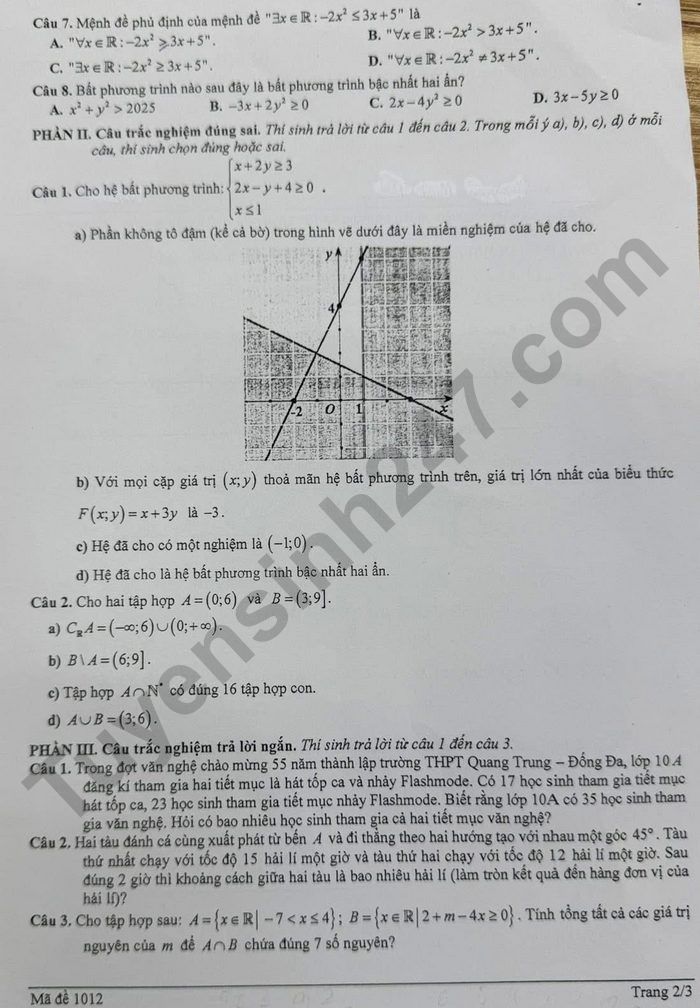 De thi giua ki 1 lop 10 mon Toan 2025 THPT Quang Trung - Dong Da