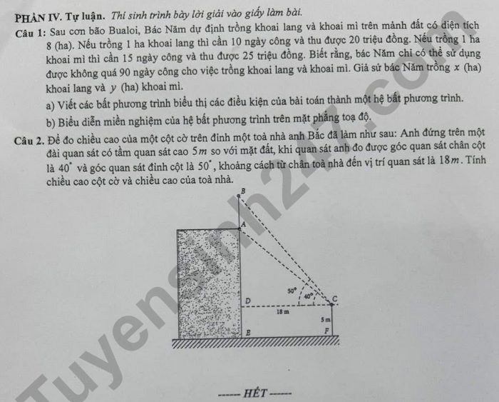 De thi giua ki 1 lop 10 mon Toan 2025 THPT Quang Trung - Dong Da