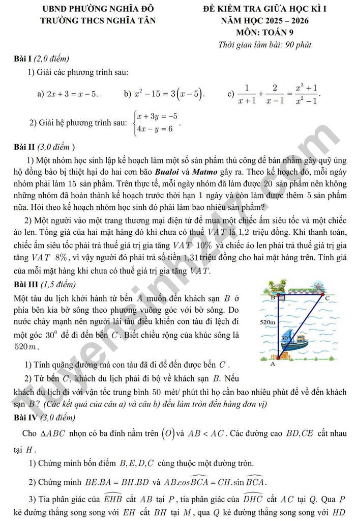 De thi giua ki 1 nam 2025 THCS Nghia Tan - mon Toan 9