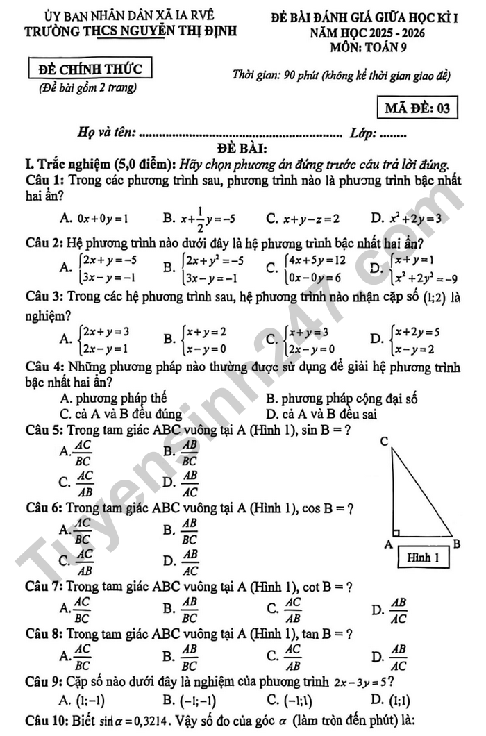 De thi giua ki 1 mon Toan 9 THCS Nguyen Thi Dinh 2025