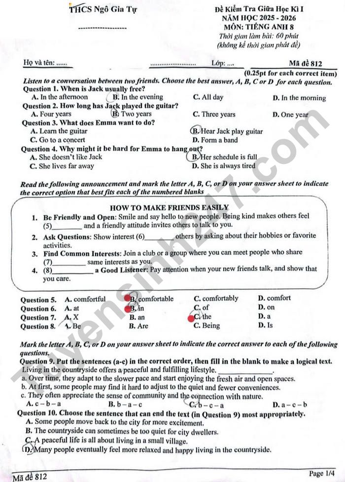 De thi giua ki 1 mon Anh lop 8 THCS Ngo Gia Tu 2025