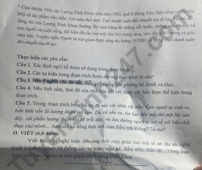 De thi giua ki 1 lop 11 mon Van 2025 - THPT Chuyen Tran Phu