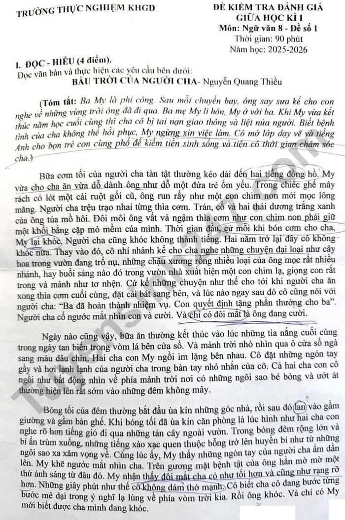 De thi giua ki 1 nam 2025 mon Van 8 - Truong Thuc nghiem KHGD