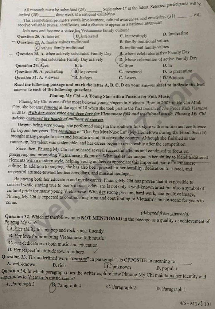 De thi giua ki 1 mon Anh lop 10 THPT Tran Hung Dao 2025