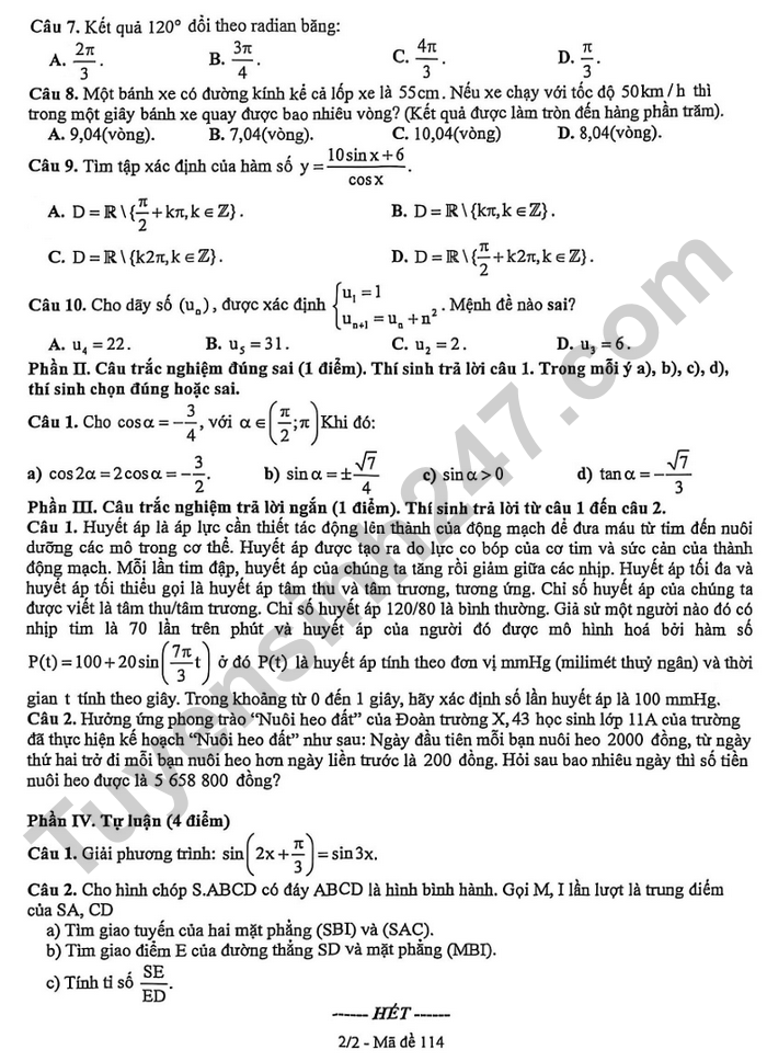 De thi giua ki 1 nam 2025 THPT Nguyen Khuyen - Toan lop 11