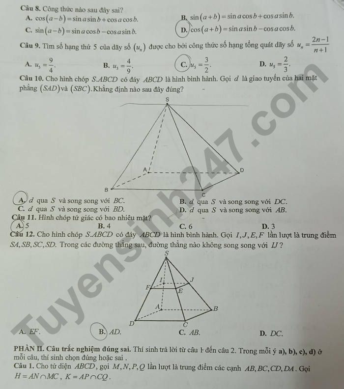 De thi giua ki 1 nam 2025 Toan lop 11 - THPT Nguyen Thi Minh Khai