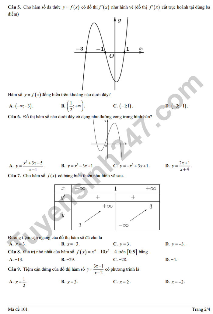 De thi giua ki 1 Toan lop 12 nam 2025 - THPT so 3 Bao Thang