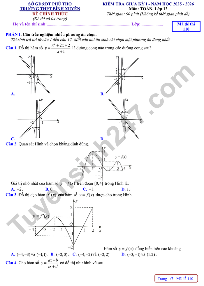 De thi giua ki 1 nam 2025 THPT Binh Xuyen - lop 12 mon Toan