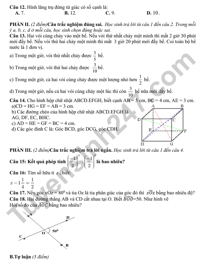 De thi giua ki 1 Toan lop 7 TH&THCS Cau May 2025 (co dap an)