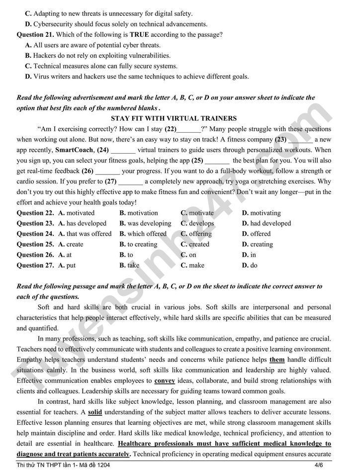 De thi thu tot nghiep THPT 2026 lan 1 mon Anh - THPT Tran Nguyen Han