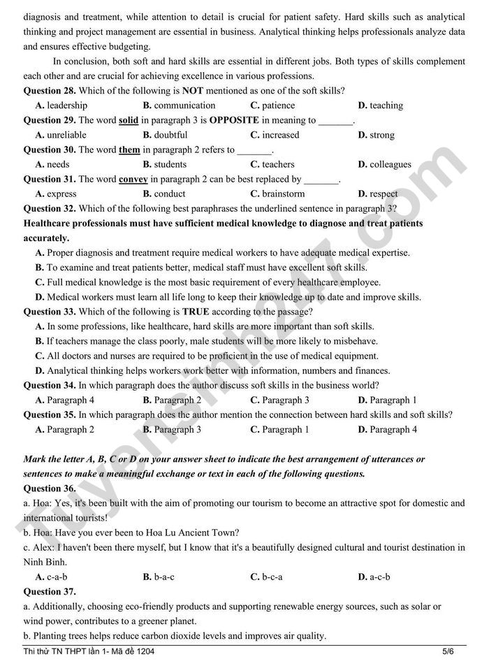 De thi thu tot nghiep THPT 2026 lan 1 mon Anh - THPT Tran Nguyen Han