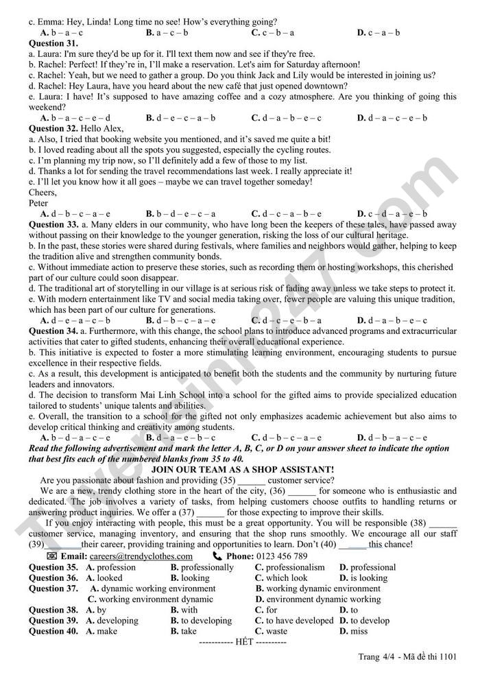 De thi thu tot nghiep THPT 2026 mon Anh - THPT Tan Yen so 2 (lan 1)