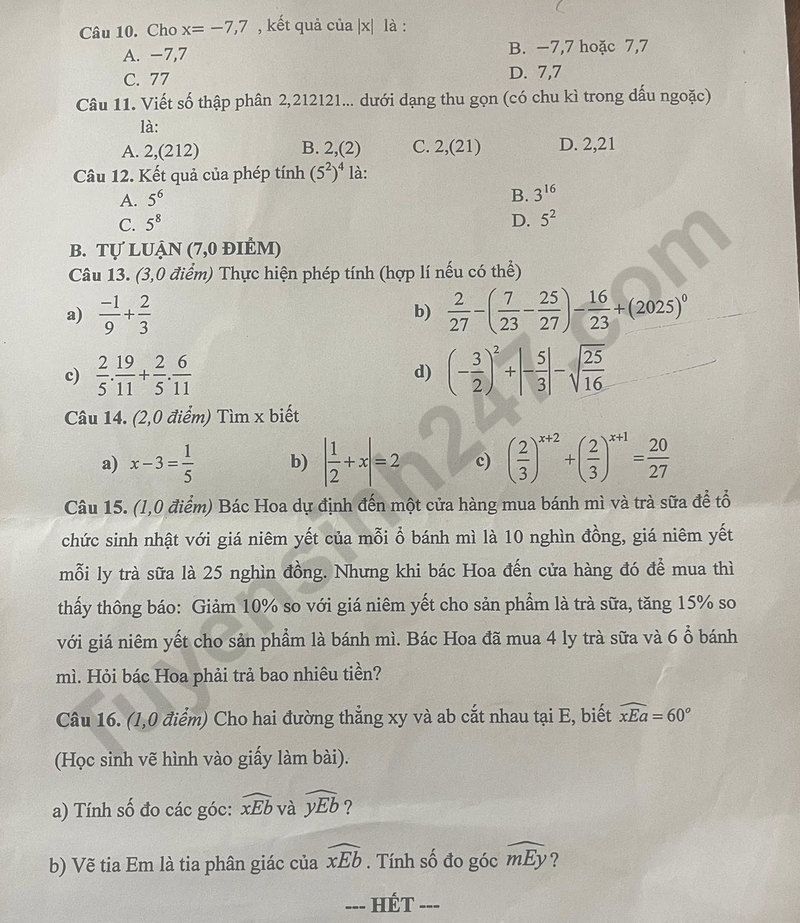 De thi giua ki 1 lop 7 mon Toan 2025 - THCS Chu Van An