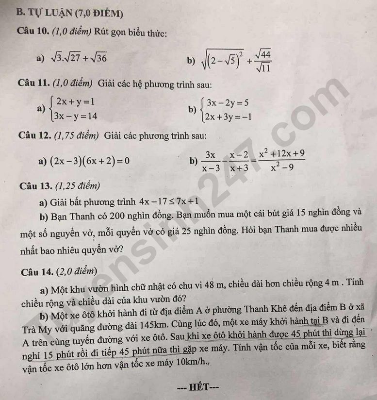 De thi giua ki 1 mon Toan lop 9 nam 2025 - THCS Chu Van An