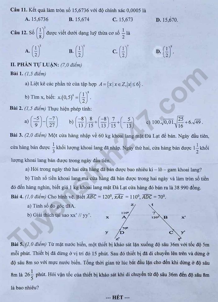 De thi giua ki 1 Toan lop 7 THCS Trung Vuong 2025