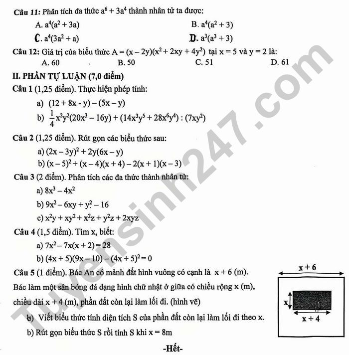 De thi giua ki 1 lop 8 mon Toan 2025 - THCS Huynh Thuc Khang
