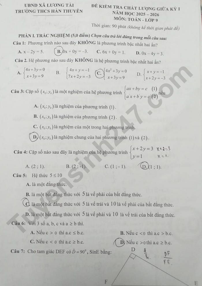 De kiem tra giua ki 1 Toan lop 9 THCS Han Thuyen 2025