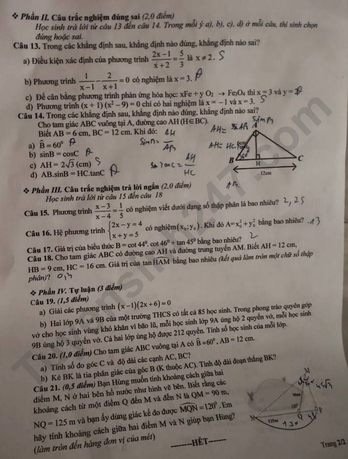 De thi giua ki 1 nam 2025 THCS Luong The Vinh - mon Toan 9