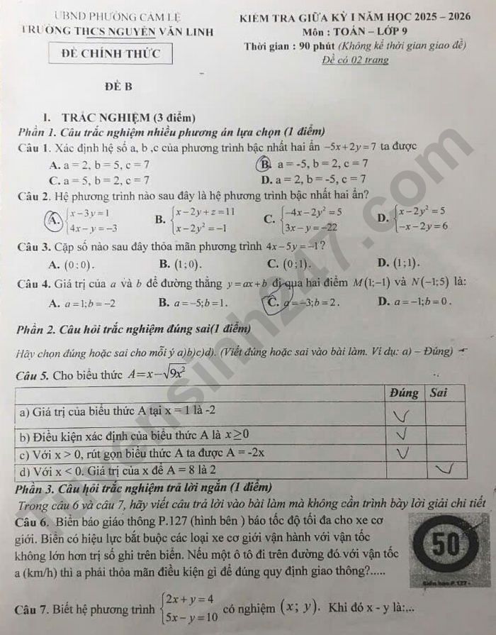 De thi giua ki 1 mon Toan 9 THCS Nguyen Van Linh 2025