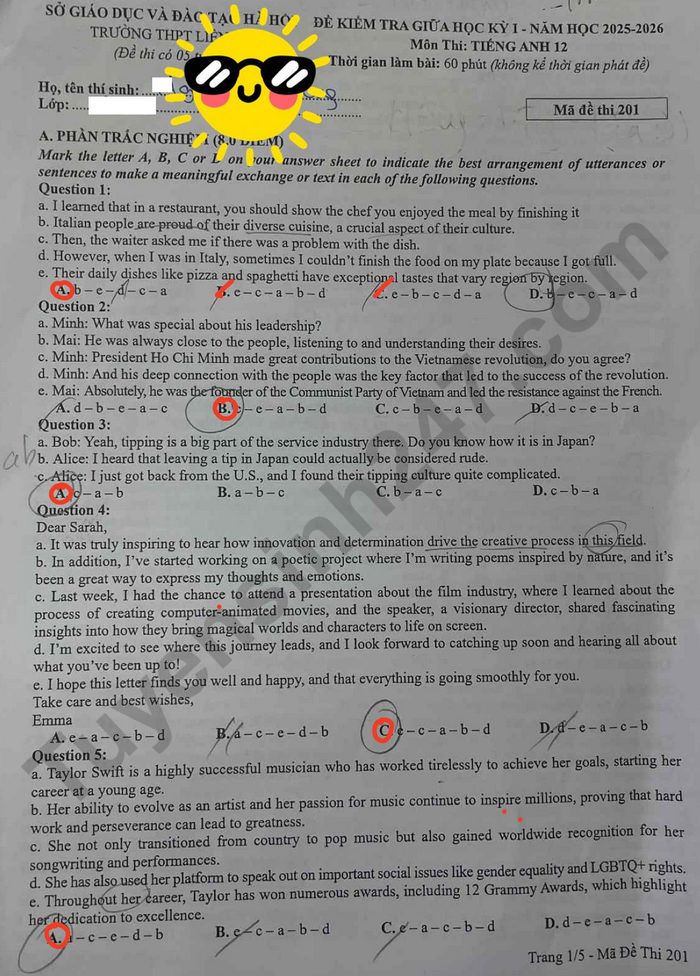 De thi giua hoc ki 1 nam 2025 THPT Lien Ha - mon Anh lop 12