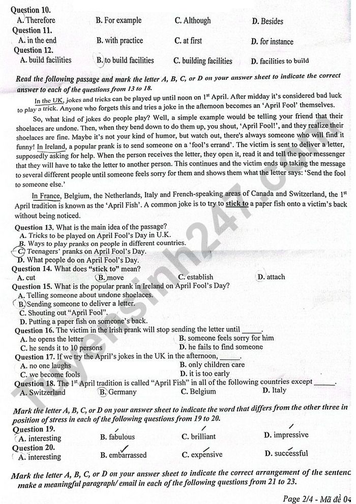 De thi giua ki 1 mon Anh lop 10 THPT Hung Vuong 2025