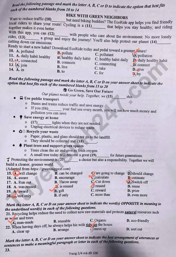 De thi giua ki 1 mon Anh lop 10 - THPT Dong Anh 2025