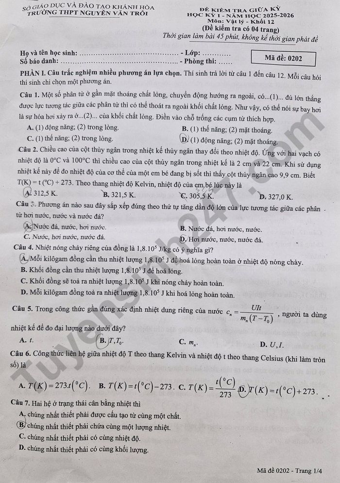 De thi giua ki 1 mon Ly lop 12 - THPT Nguyen Van Troi 2025