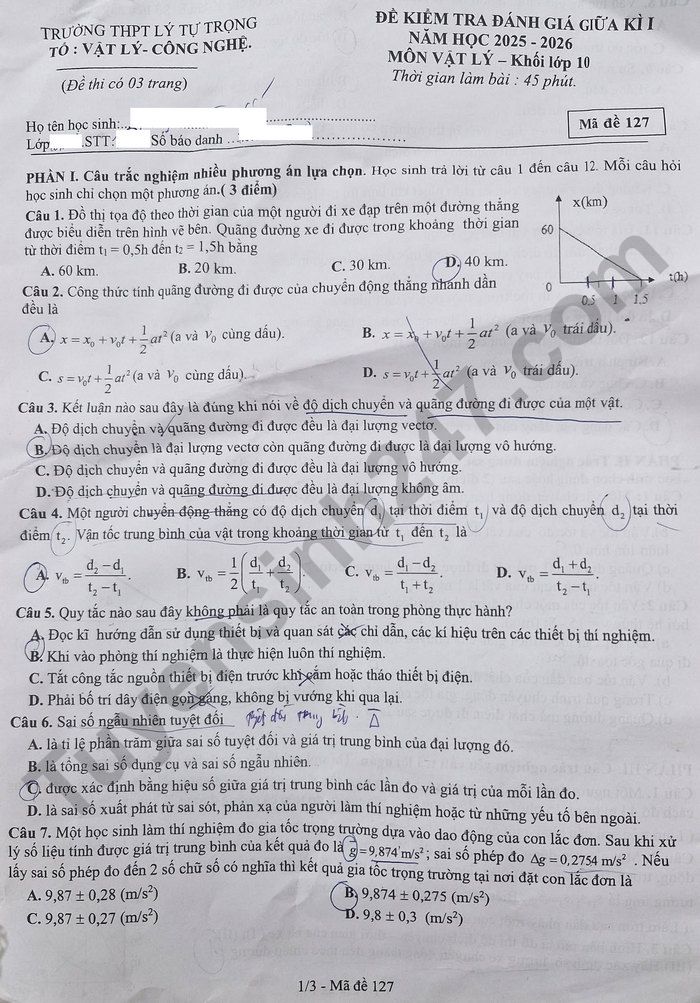 De thi giua ki 1 nam 2025 THPT Ly Tu Trong - lop 10 mon Ly