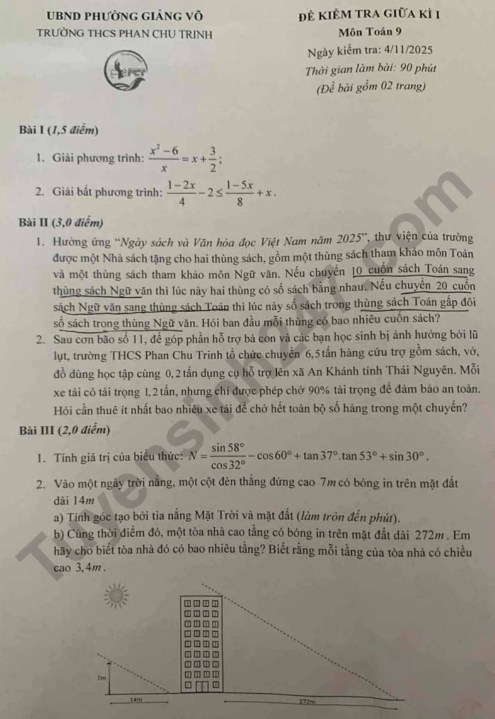 De thi giua ki 1 mon Toan 9 THCS Phan Chu Trinh 2025