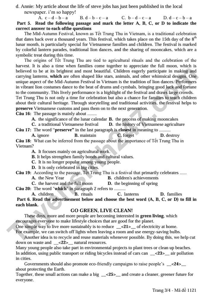 De thi giua ki 1 Anh lop 12 THPT Huong Hoa 2025 - co dap an