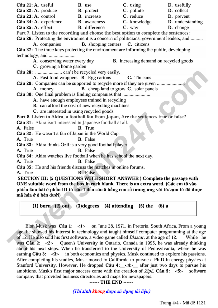 De thi giua ki 1 Anh lop 12 THPT Huong Hoa 2025 - co dap an