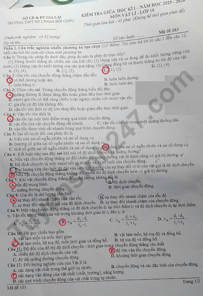 De thi giua ki 1 lop 10 mon Ly - THPT so 2 Phan Boi Chau 2025