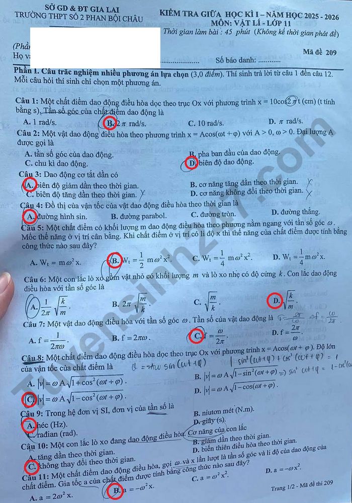 De thi giua ki 1 nam 2025 mon Ly lop 11 - THPT so 2 Phan Boi Chau