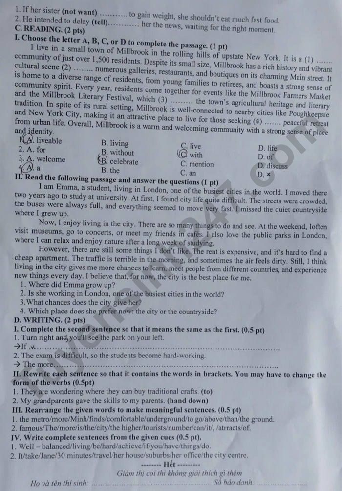 De thi giua hoc ki 1 lop 9 mon Anh 2025 - THCS Suoi Hoa