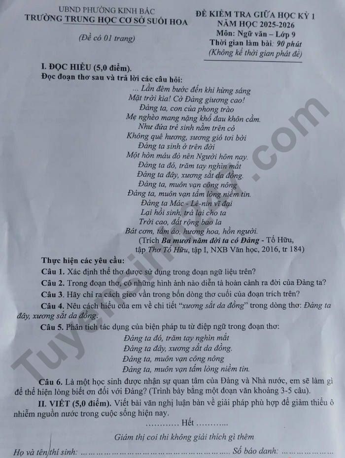 De thi giua ki 1 mon Van 9 THCS Suoi Hoa 2025